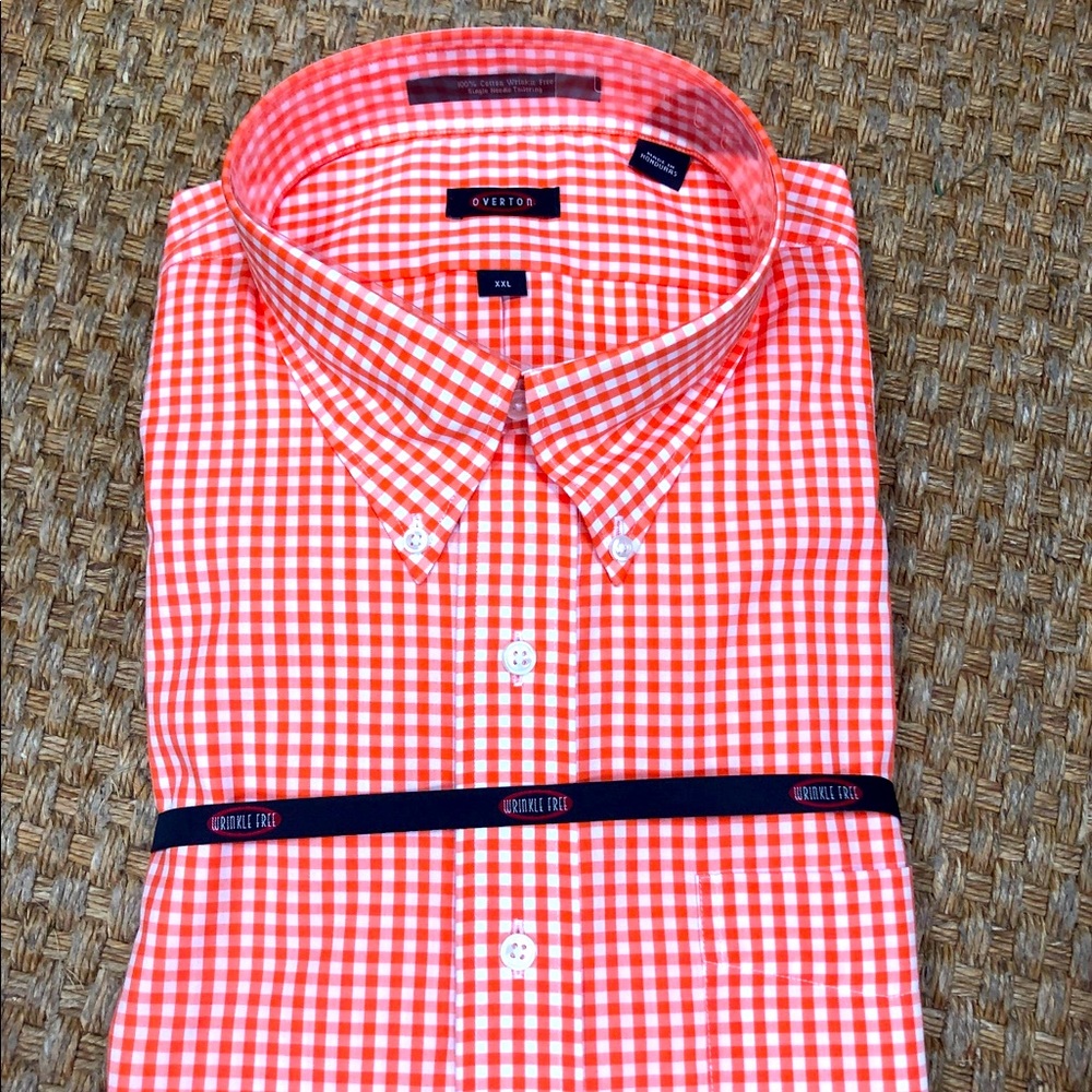 NEW Orange and White Gingham Long Sleeve Overton Sport Shirt